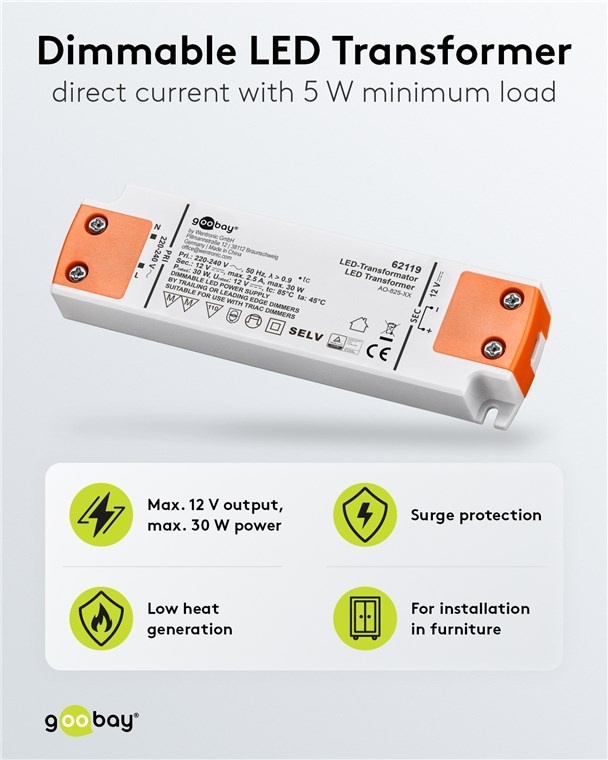 Goobay LED-transformator | dimbaar | 12V DC | 6-30W | IP20 - Afbeelding 2