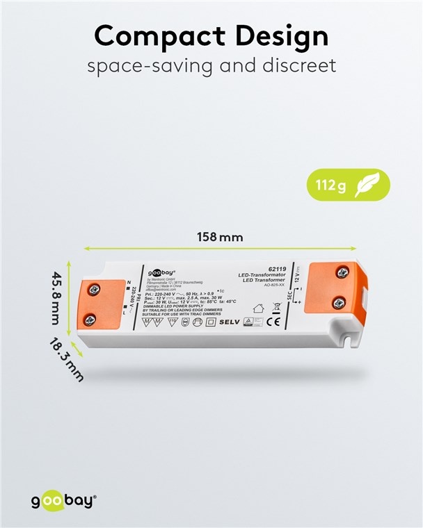 Goobay LED-transformator | dimbaar | 12V DC | 6-30W | IP20 - Afbeelding 3