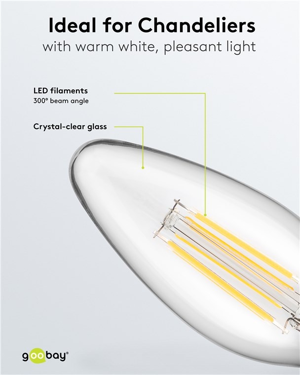 Goobay LED-filamentlamp | warm wit | E14 | C35 | 6W - Afbeelding 4
