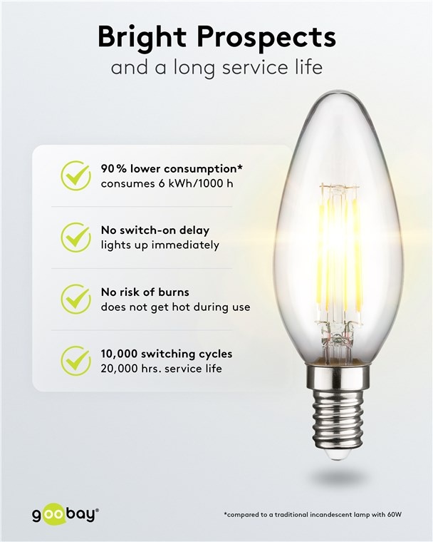 Goobay LED-filamentlamp | warm wit | E14 | C35 | 6W - Afbeelding 5