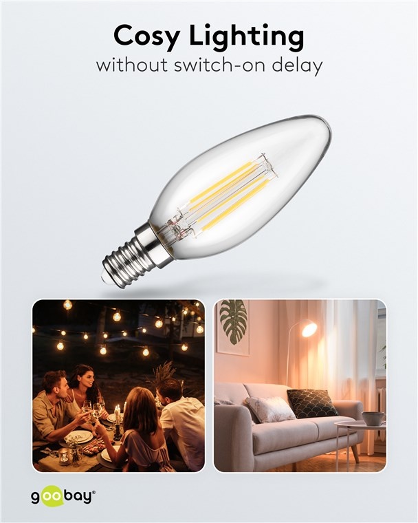 Goobay LED-filamentlamp | warm wit | E14 | C35 | 6W - Afbeelding 6