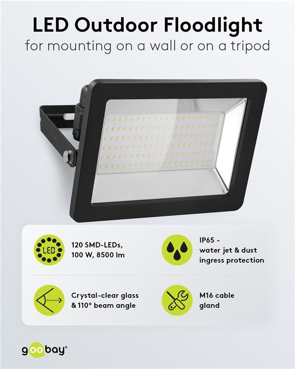 Goobay LED-schijnwerper voor buiten | 100W | IP65 | zwart - Afbeelding 2