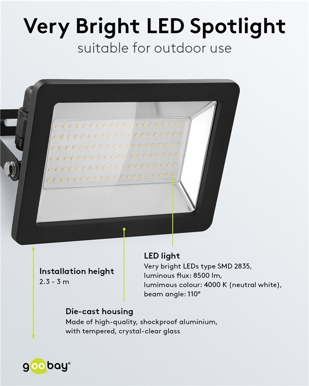 Goobay LED-schijnwerper voor buiten | 100W | IP65 | zwart - Afbeelding 4