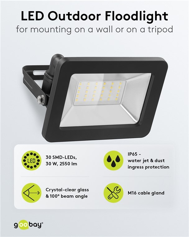 Goobay LED-schijnwerper voor buiten | 30W | IP65 | zwart - Afbeelding 2