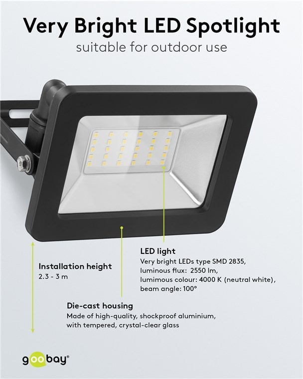 Goobay LED-schijnwerper voor buiten | 30W | IP65 | zwart - Afbeelding 4