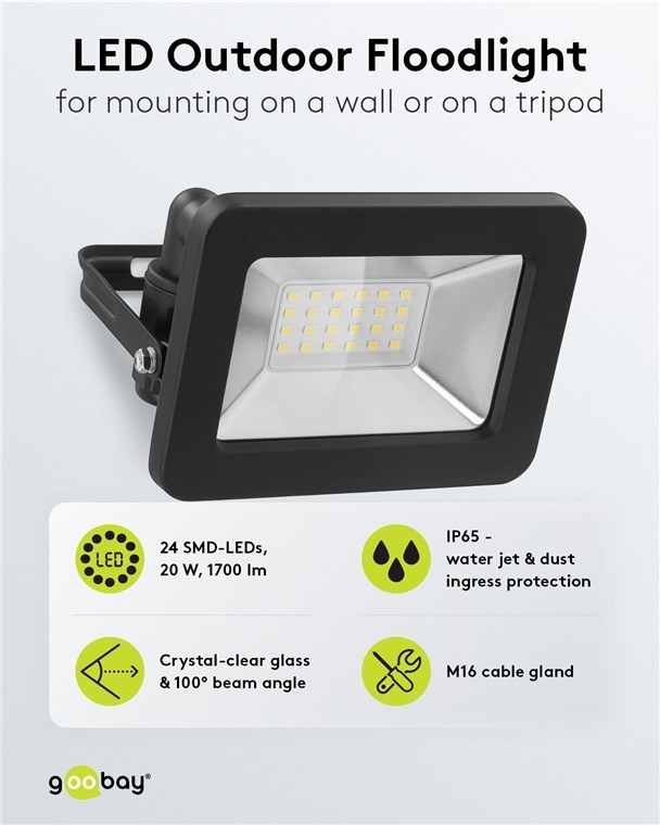 Goobay LED-schijnwerper voor buiten | 20W | IP65 | zwart - Afbeelding 2