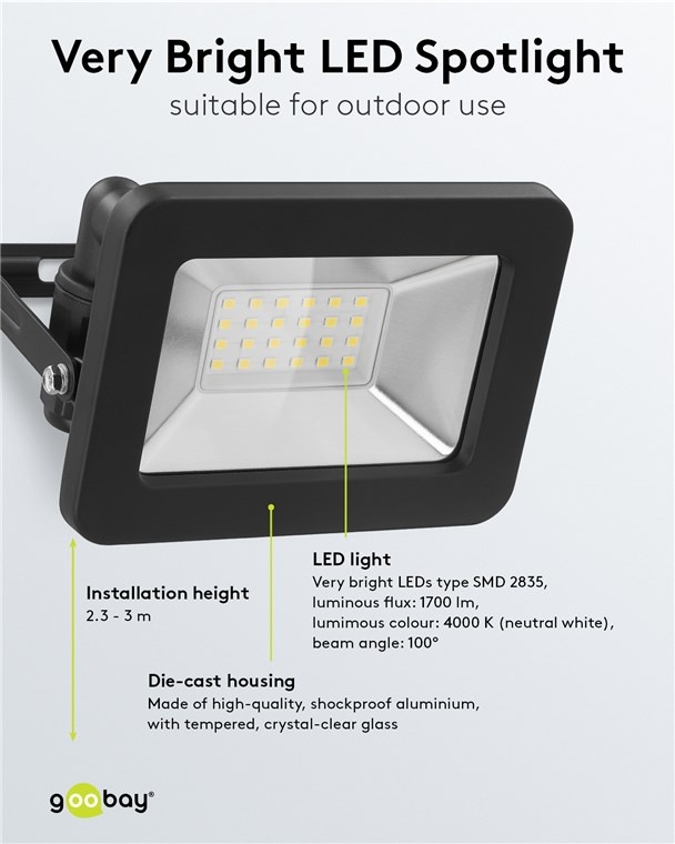 Goobay LED-schijnwerper voor buiten | 20W | IP65 | zwart - Afbeelding 4
