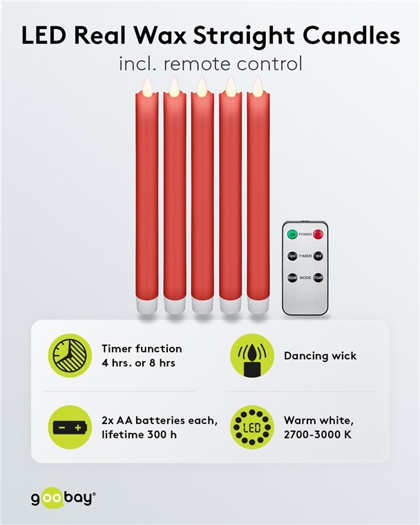 Goobay LED-kaarsenset | 5 stuks | afstandsbediening | rood | IP20 - Afbeelding 2