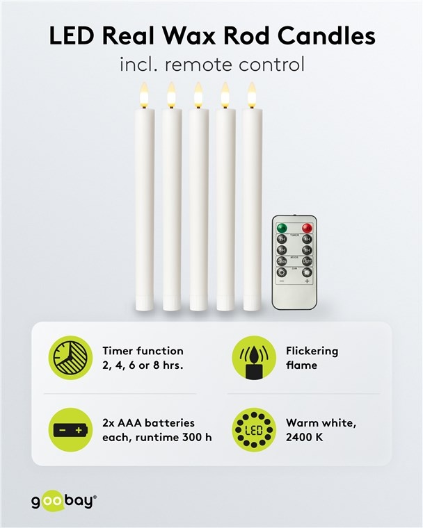 Goobay LED-kaarsenset | 5 stuks | afstandsbediening | wit | IP20 - Afbeelding 2