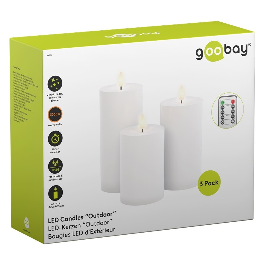 Goobay LED-kaarsenset | 3 stuks | afstandsbediening | wit | IP44 - Afbeelding 10
