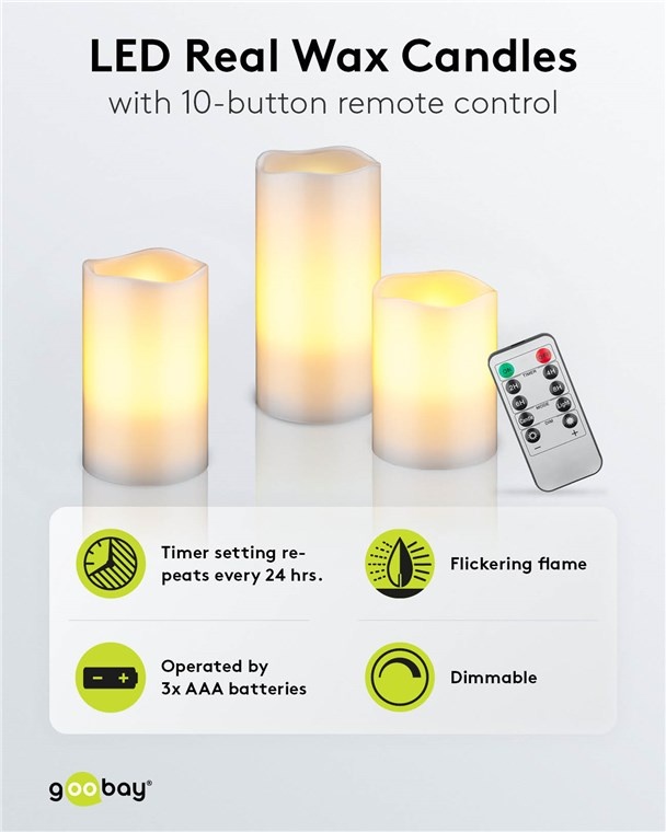 Goobay LED-kaarsenset | 3 stuks | afstandsbediening | wit | IP20 - Afbeelding 2