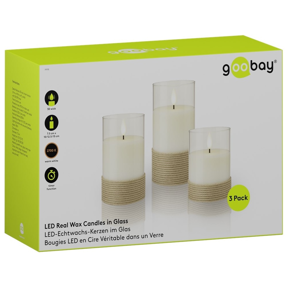 Goobay glazen LED-kaarsenset | 3 stuks | timerfunctie | bruin | IP20 - Afbeelding 8