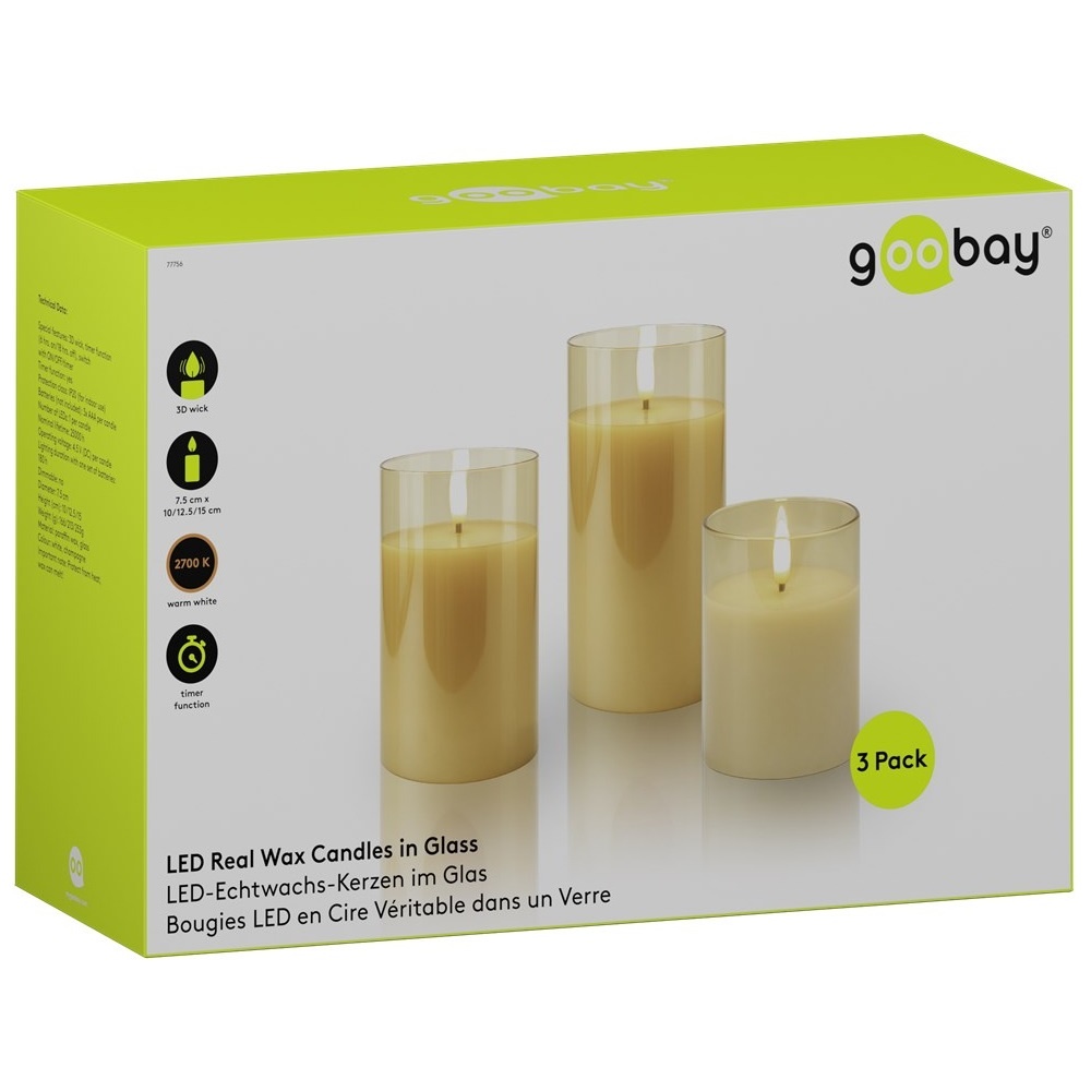 Goobay glazen LED-kaarsenset | 3 stuks | timerfunctie | goud | IP20 - Afbeelding 8