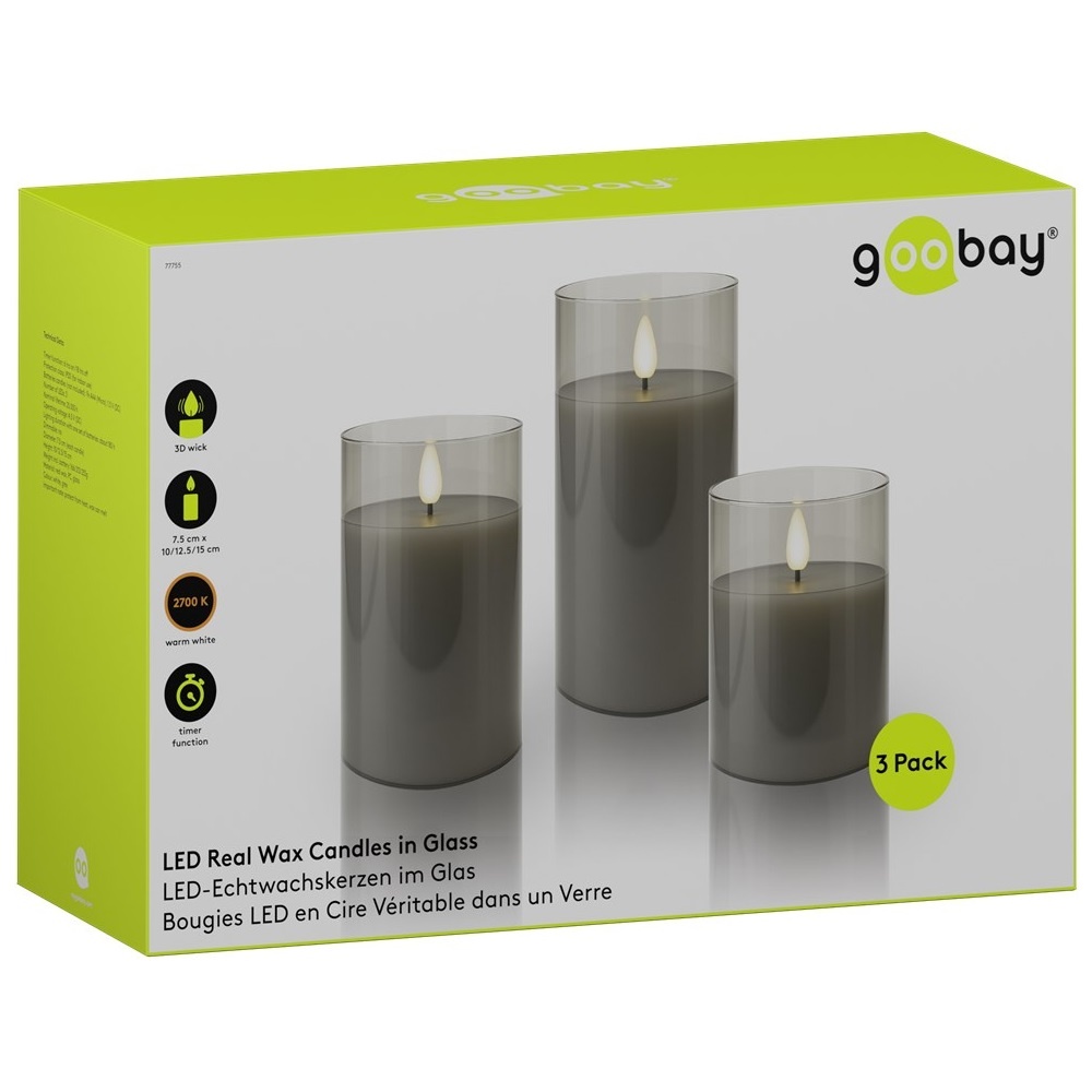Goobay glazen LED-kaarsenset | 3 stuks | timerfunctie | grijs | IP20 - Afbeelding 8