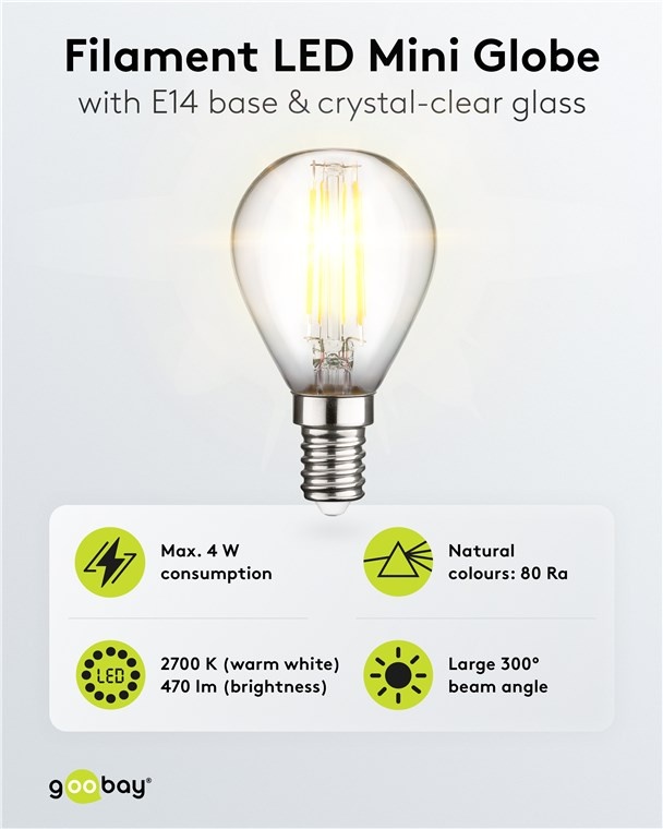 Goobay LED-filamentlamp | warm wit | E14 | G45 | 4W - Afbeelding 2