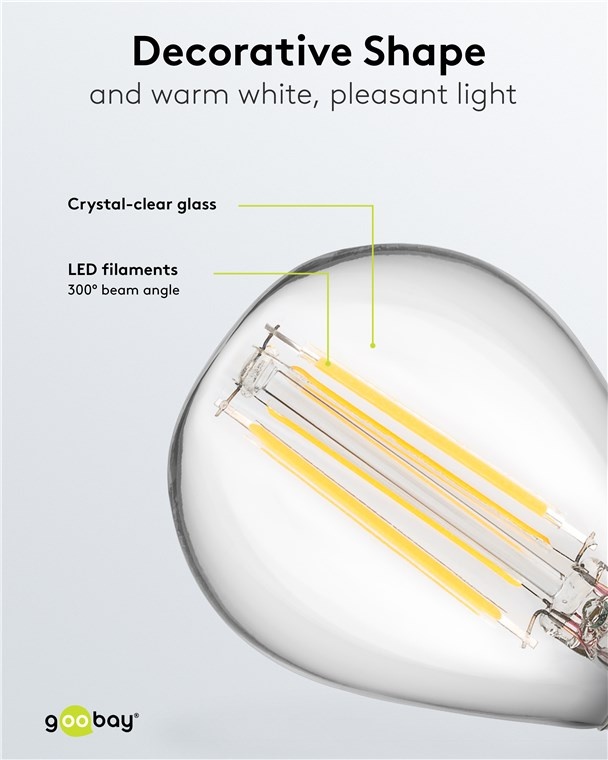 Goobay LED-filamentlamp | warm wit | E14 | G45 | 4W - Afbeelding 4