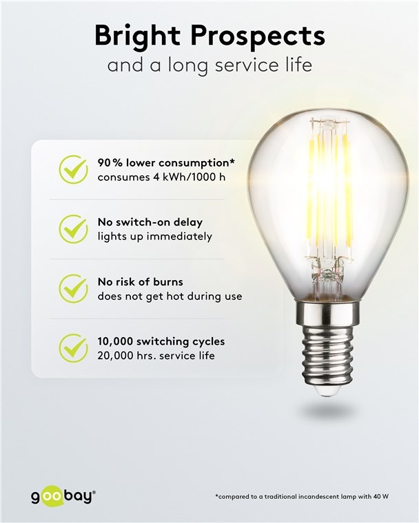 Goobay LED-filamentlamp | warm wit | E14 | G45 | 4W - Afbeelding 5
