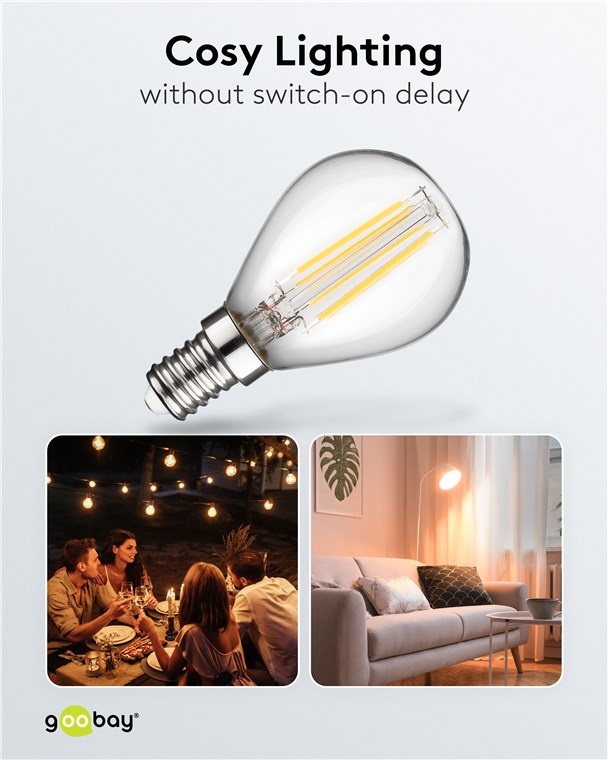 Goobay LED-filamentlamp | warm wit | E14 | G45 | 4W - Afbeelding 6