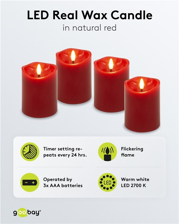 Goobay LED-kaarsenset | 4 stuks | 10 cm | timerfunctie | rood | IP20 - Afbeelding 2