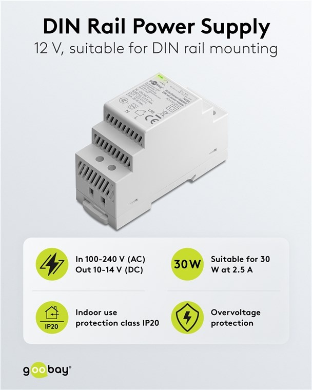 Goobay LED-transformator voor DIN-rail | 12V DC | 30W | IP20 - Afbeelding 2