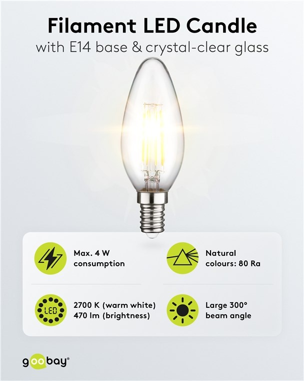 Goobay LED-filamentlamp | warm wit | E14 | C35 | 4W - Afbeelding 2
