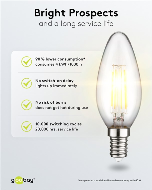 Goobay LED-filamentlamp | warm wit | E14 | C35 | 4W - Afbeelding 5