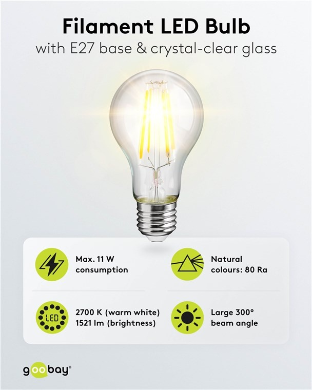 Goobay LED-filamentlamp | warm wit | E27 | A60 | 11W - Afbeelding 2