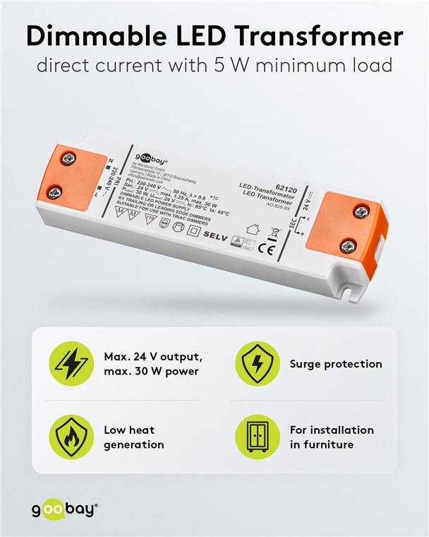 Goobay LED-transformator | dimbaar | 24V DC | 5-30W | IP20 - Afbeelding 2