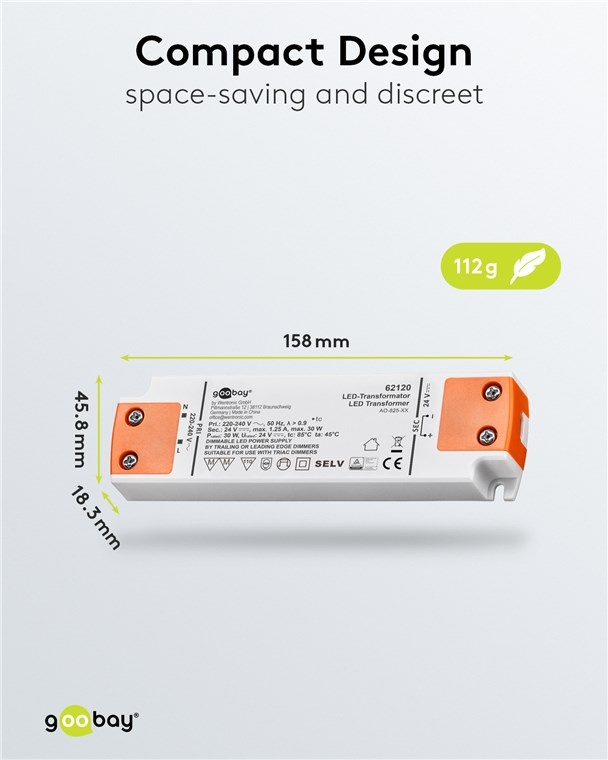 Goobay LED-transformator | dimbaar | 24V DC | 5-30W | IP20 - Afbeelding 3