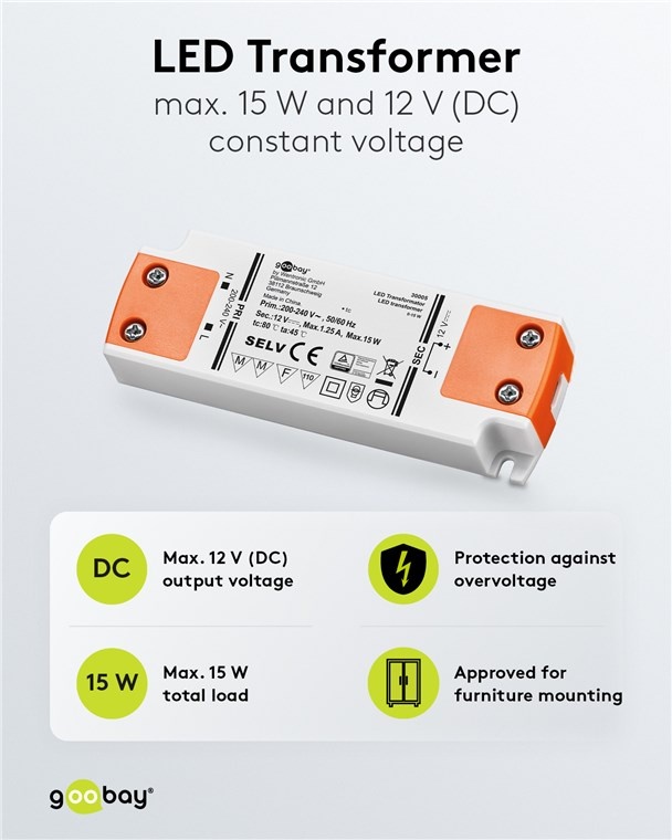 Goobay LED-transformator | 12V DC | 15W | IP20 - Afbeelding 2
