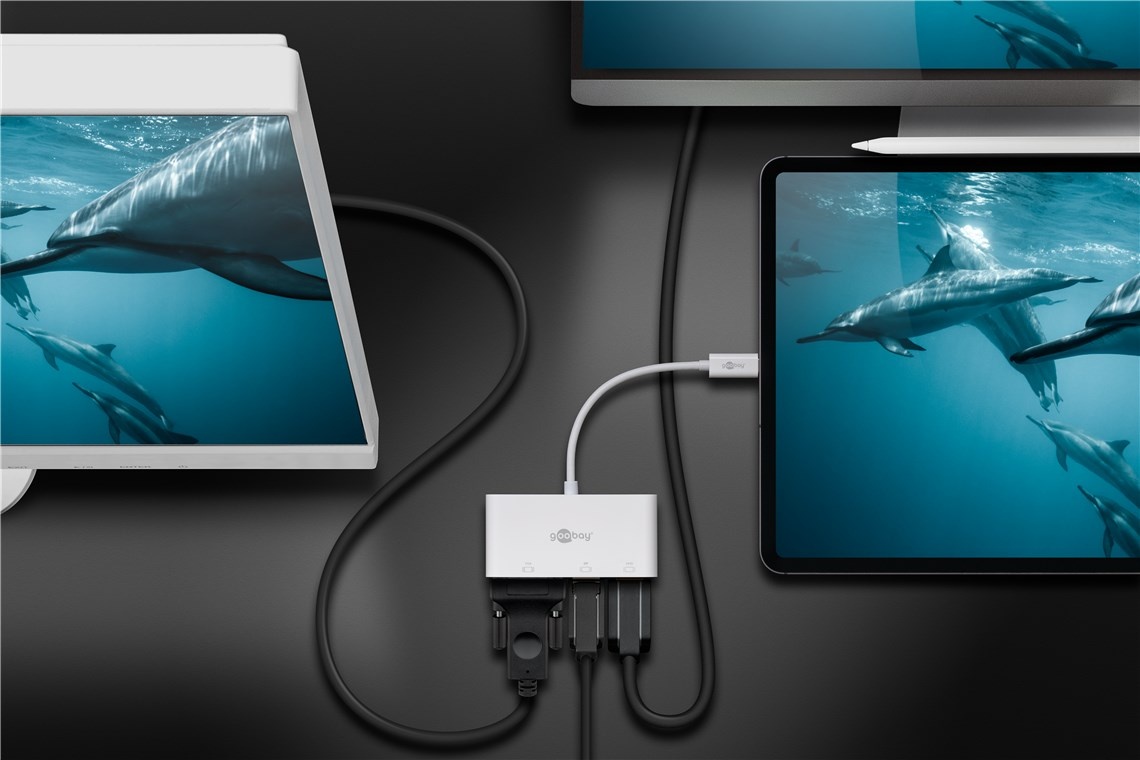 Goobay USB-C - DisplayPort 4K 60Hz, HDMI 4K 30Hz en VGA 1080p adapter | wit | 0,15 meter - Afbeelding 7