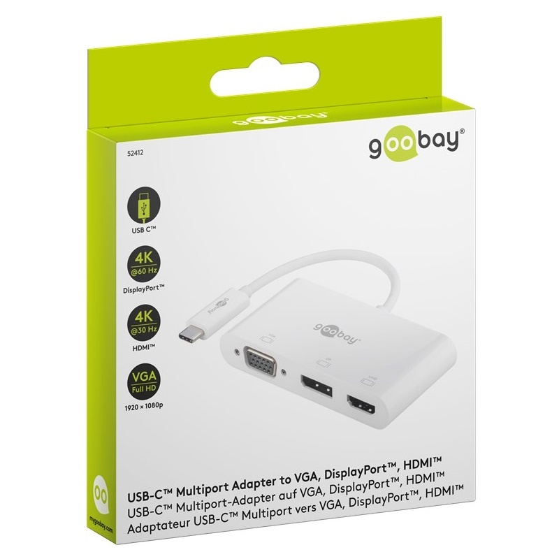 Goobay USB-C - DisplayPort 4K 60Hz, HDMI 4K 30Hz en VGA 1080p adapter | wit | 0,15 meter - Afbeelding 9