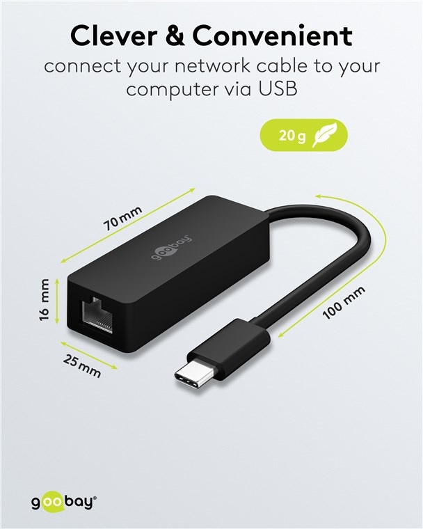 Goobay USB-C naar RJ45 LAN adapter | USB3.0 | CAT6 | zwart | 0,10 meter - Afbeelding 3