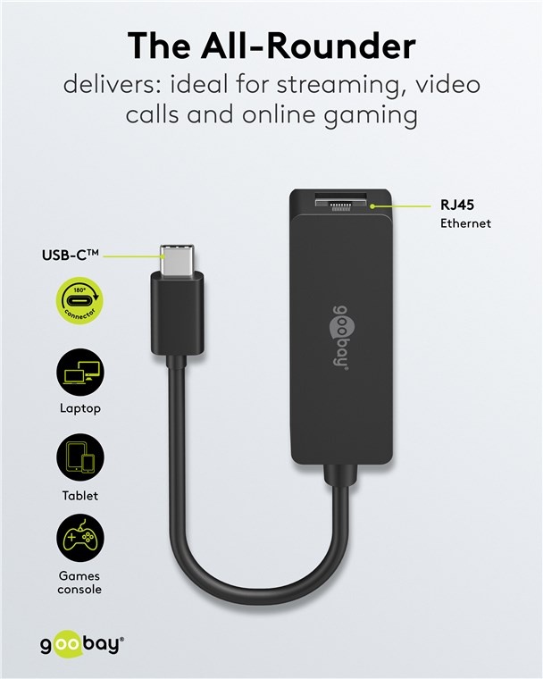 Goobay USB-C naar RJ45 LAN adapter | USB3.0 | CAT6 | zwart | 0,10 meter - Afbeelding 4