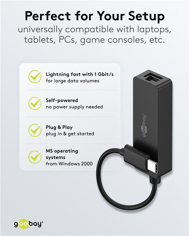 Goobay USB-C naar RJ45 LAN adapter | USB3.0 | CAT6 | zwart | 0,10 meter - Afbeelding 5