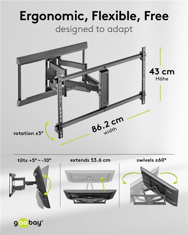 Goobay Pro TV-muurbeugel | tot 90 inch | full motion | lang - Afbeelding 3