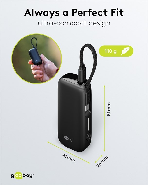 Goobay powerbank met kabel | USB-C PD 20W + USB-A QC | 5.000 mAh - Afbeelding 4