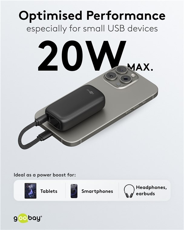 Goobay powerbank met kabel | USB-C PD 20W + USB-A QC | 5.000 mAh - Afbeelding 8