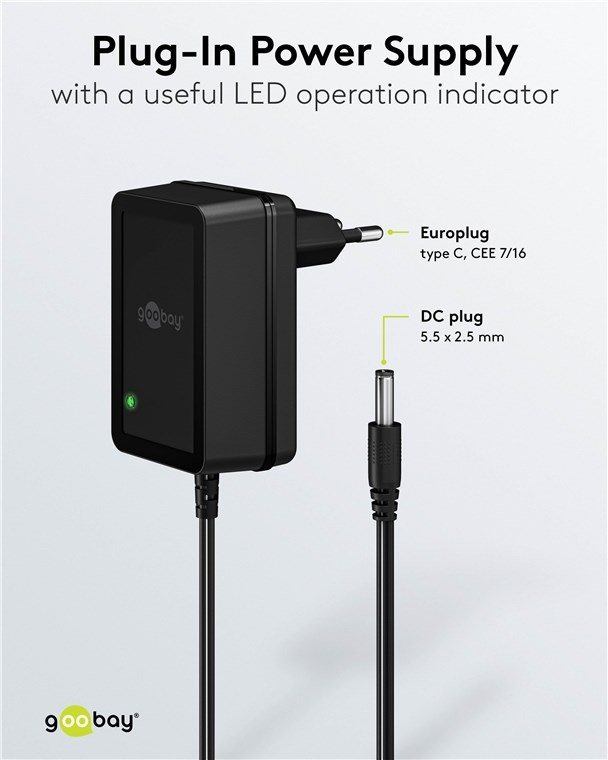 Goobay voedingsadapter | 12V DC | 1,5A | 18W | 5,5 x 2,5mm | 1,8 meter - Afbeelding 4