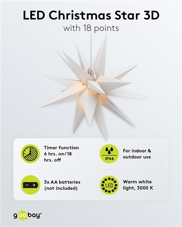 Goobay LED Christmas Star 3D, Ø 56 cm, battery-operated - Afbeelding 2