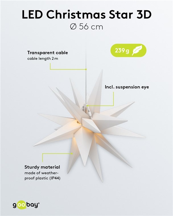 Goobay LED Christmas Star 3D, Ø 56 cm, battery-operated - Afbeelding 5