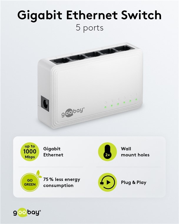 Goobay Gigabit ethernet switch | 5 poorten | wit - Afbeelding 2