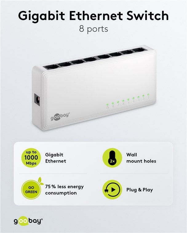 Goobay Gigabit ethernet switch | 8 poorten | wit - Afbeelding 2