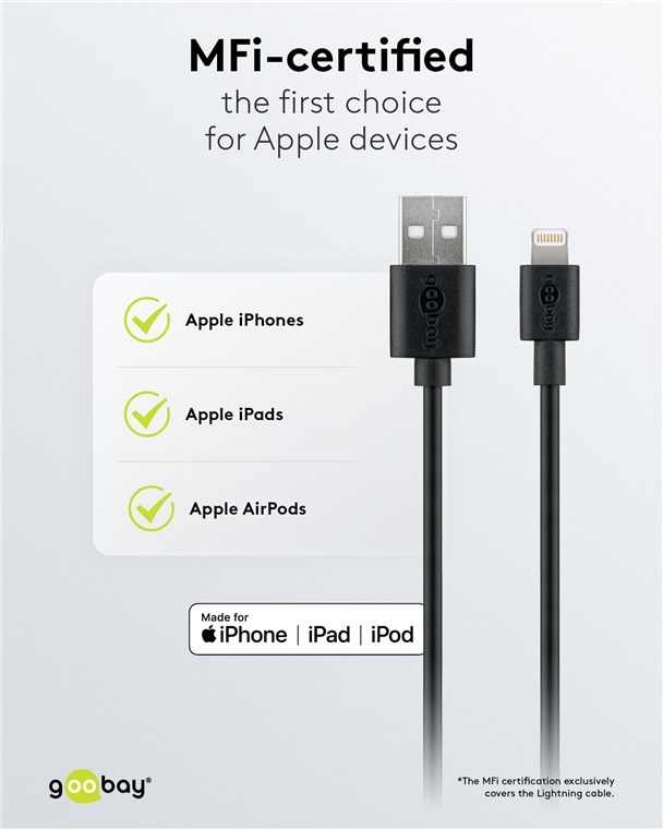 Goobay platte USB lader | 5W | incl. Lightning kabel | zwart | 1 meter - Afbeelding 5