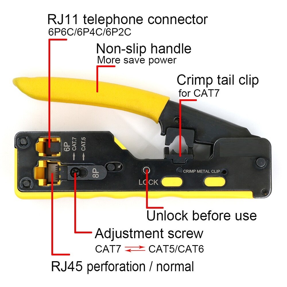 Nedis professionele krimptang voor RJ45, RJ12 en RJ11 doorsteekmontage connectoren / metaal - Afbeelding 6