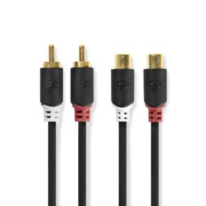 Stereo-Audiokabel | 2x RCA Male | 2x RCA Female | Verguld | 2.00 m | Rond | Antraciet | Doos