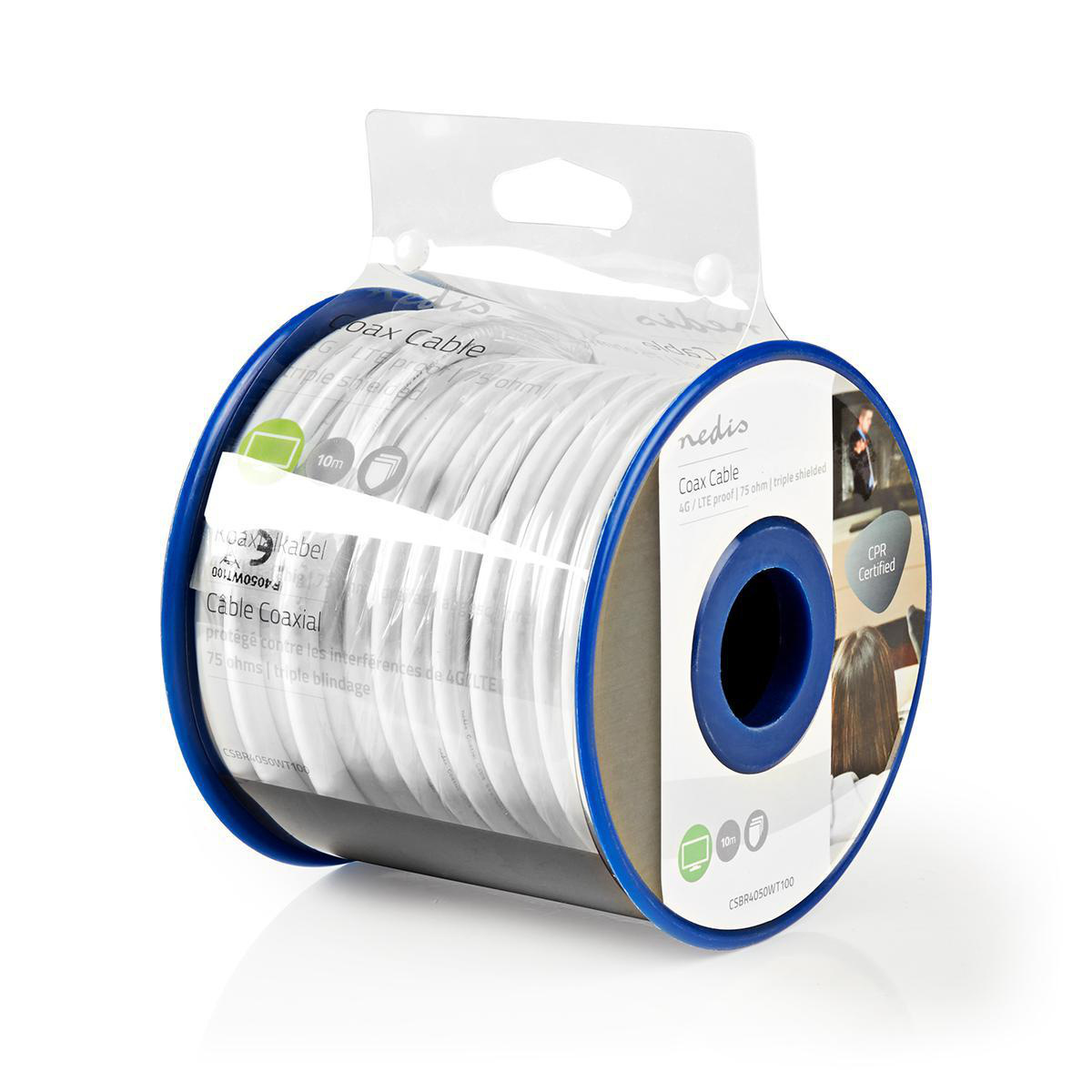 Nedis 4G/LTE proof coaxkabel op haspel voor binnen / wit - 10 meter