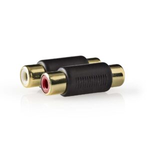 Stereo-Audioadapter | 2x RCA Female | 2x RCA Female | Verguld | Recht | ABS | Antraciet | 1 Stuks | Doos