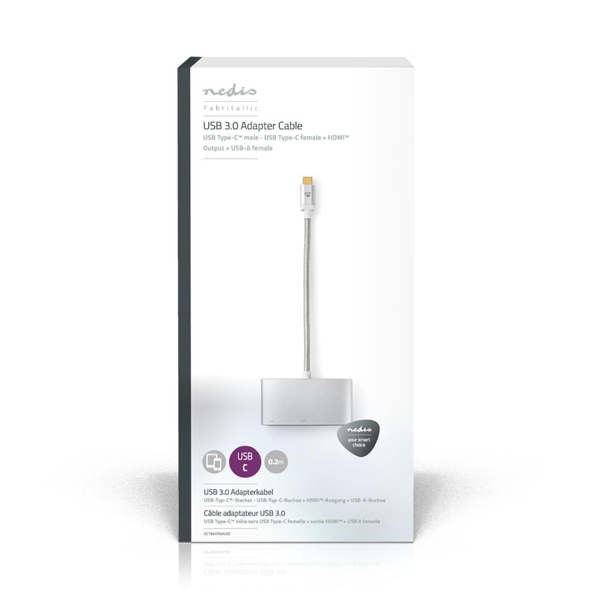 Nedis Premium USB-C naar HDMI 4K 30Hz, USB-A en USB-C PD 100W adapter / aluminium - 0,20 meter - Afbeelding 3