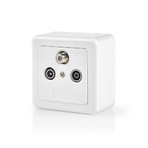 Wandcontactdoos voor Antenne | 1x F-Connector Female / 1x IEC Connector Female / 1x IEC Connector Male | 75 Ohm | Return path | Wit / Zilver